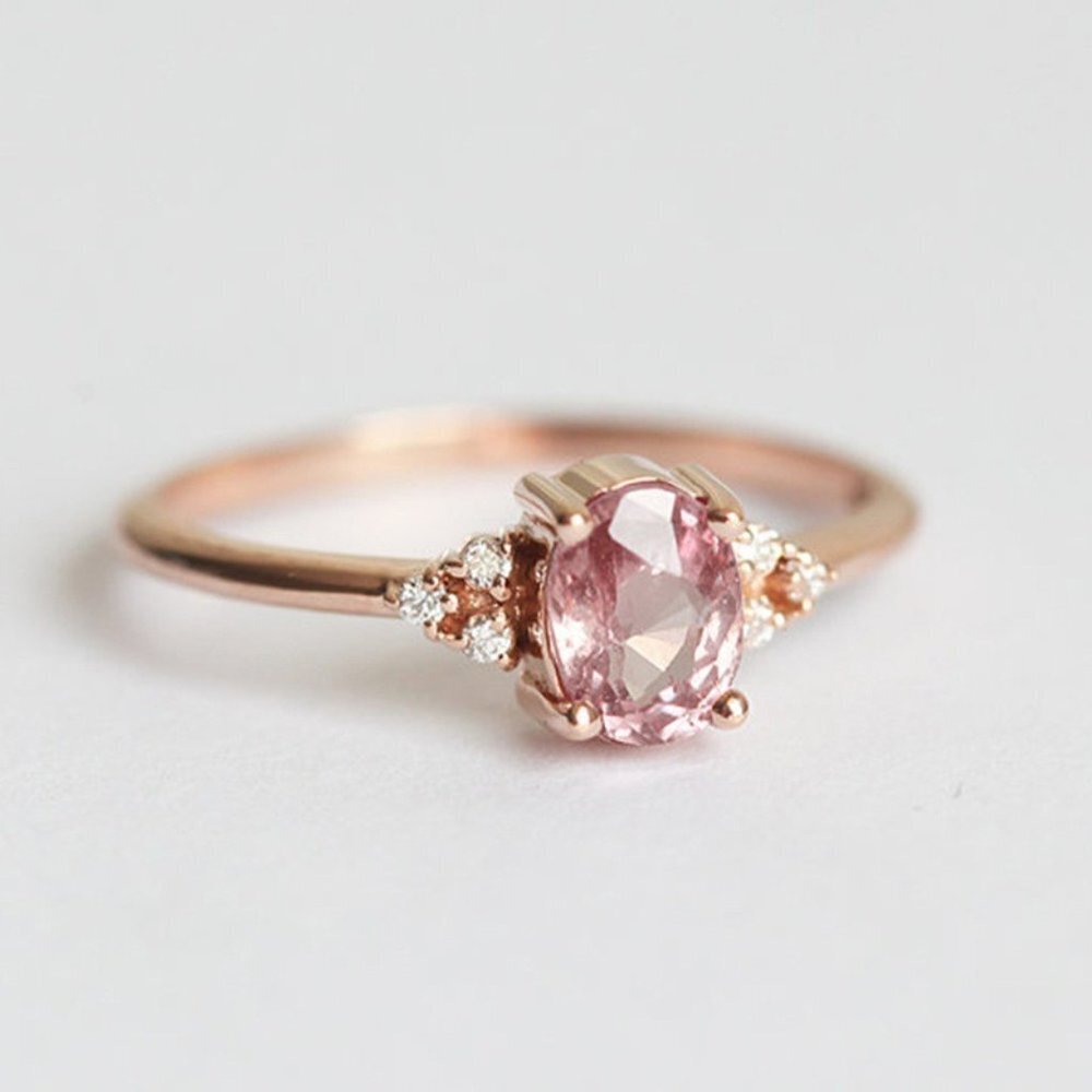 Sweet Tiny Oval Flower Pink Rose Gold Rings for Women, VIP001